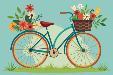 bicycle carrying wildflowers on basket