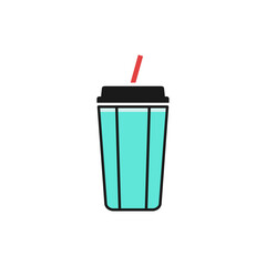 Paper cup of soda soft drink with straw stick icon flat 

