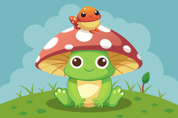 Mushroom vector illustration on a little frog heads