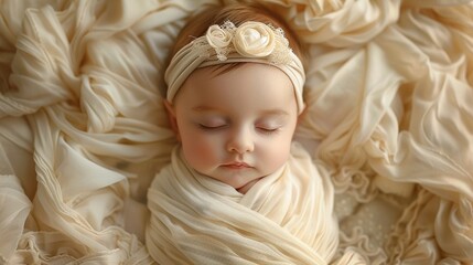 Softly draped fabrics creating a dreamy backdrop for the baby - obrazy, fototapety, plakaty