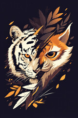 A tiger and a cat are shown side by side, with the tiger on the left