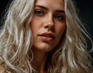Fototapeta premium Close-up portrait of a young beautiful blonde woman without makeup