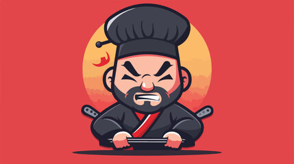 The hibachi chef mascot logo vector illustration 2d