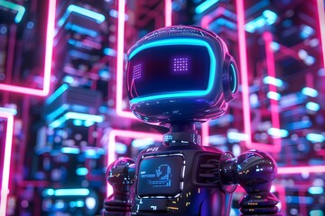 3D Hologram Depicting a Robot Named Brian Engrossed in Coding - obrazy, fototapety, plakaty
