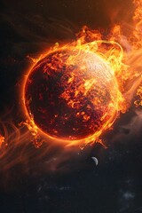 Mystical Flames Engulfing a Solitary Planet in the Vast Cosmic Arena