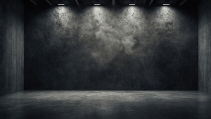 Empty dark abstract cement wall and studio room with smoke float up interior texture for display...