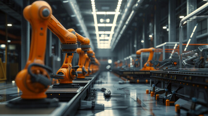 A cutting-edge robotics manufacturing facility with assembly lines and testing stations, momentarily inactive but ready to produce advanced robotic systems