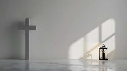 Naklejka premium Cross quietly positioned to the side, provides ample room for creative expression.