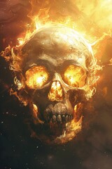 The skull god rises from the fire pit, digital art style, illustration painting.