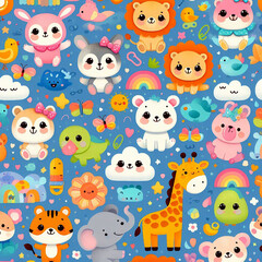 Animal themed Colorful cute baby and children patterns