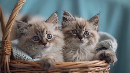 Neva masquerade kittens in basket on blue