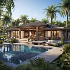 Fototapeta na wymiar 3D rendering of a luxury villa with a pool