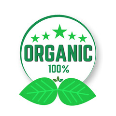 100% organic icon label, badge. Five stars rating