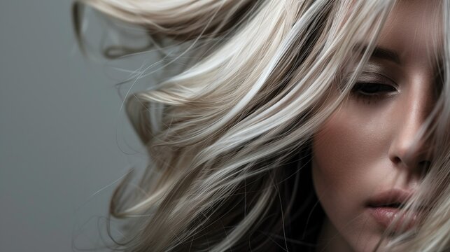 Blonde woman with long flowing hair, hair and beauty editorial graphic, salon business image