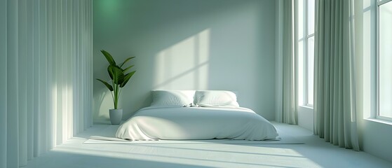 Sleek Minimalist Bedroom with Sunlight. Concept Minimalist Design, Sunlight, Sleek Furniture, Bedroom Decor