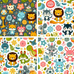 Animal themed Colorful cute baby and children patterns