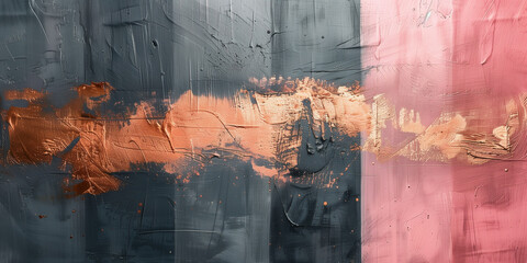 Abstract Art Fusion: Textured Brush Strokes in Coral and Slate on a Two-Tone Canvas