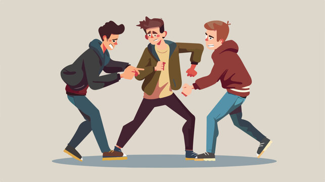 Three men beat one victim. assault illustration. fl