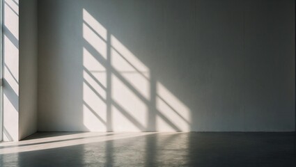 Obraz premium Minimal abstract light white background for product presentation, Shadow and light from windows on plaster wall