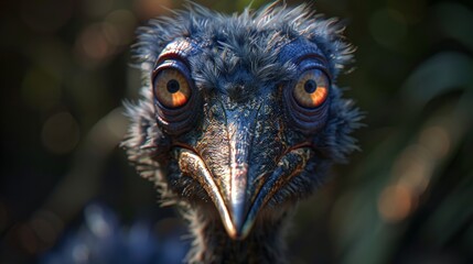Hyper realistic close up of animal with short legs and long beak in dark matter art style - obrazy, fototapety, plakaty