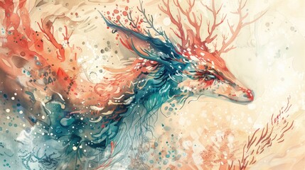 Watercolor painting of a fantasy creature, blending animal and mythical elements - obrazy, fototapety, plakaty