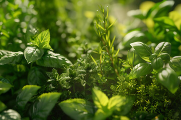 Fresh assortment of herbs, vibrant and aromatic, ideal for culinary, wellness, and natural concepts