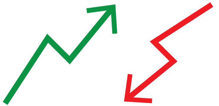 Financial arrows up and down. Green and red arrow. Increase and decrease.