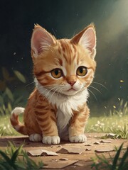 This heartwarming portrait captures an adorable orange tabby kitten gazing curiously with sparkling eyes