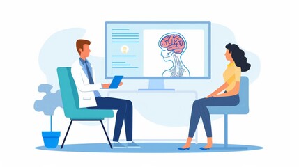 A therapist and patient use an AI application to track mental health progress and adjust therapy techniques.