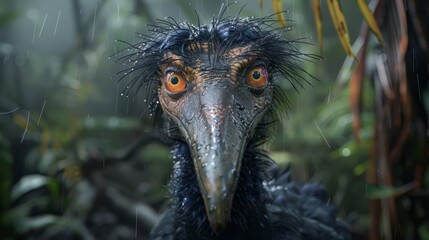 Detailed realistic rendering of animal with short legs and long beak in dark matter art style - Powered by Adobe