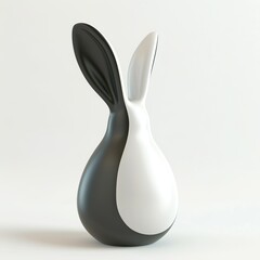 Black and white porcelain figurine of a rabbit isolated on light background. Decor for home. A piece of interior.