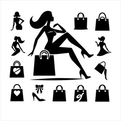 Women silhouettes with shopping bags. Shopping girl vector silhouette vector illustration