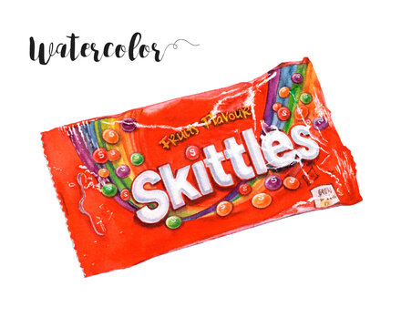 Watercolor illustration of skittles close up. Illustrative editorial. PNG