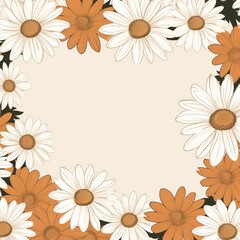 Tan and white daisy pattern, hand draw, simple line, flower floral spring summer background design with copy space for text or photo backdrop 