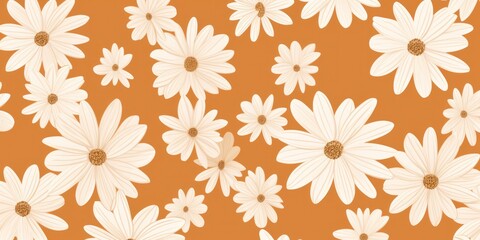 Fototapeta na wymiar Tan and white daisy pattern, hand draw, simple line, flower floral spring summer background design with copy space for text or photo backdrop 