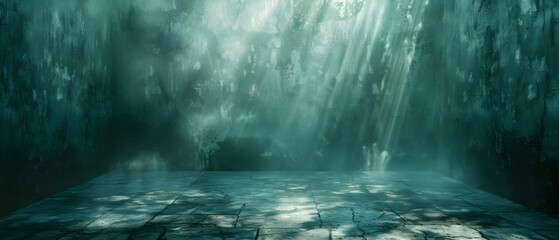 Eerie Depths: Sunken Temple Texture with Mystic Light Rays. Concept Underwater Ruins, Mystic Atmosphere, Ocean Mysteries, Sunken Relics, Enigmatic Depths - obrazy, fototapety, plakaty