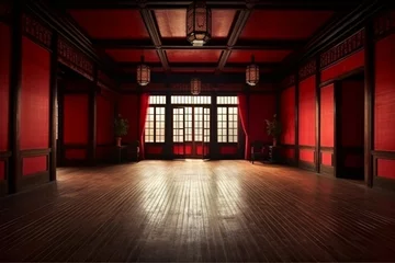 Fotobehang Empty classic red chinese room © Pixel Alchemy