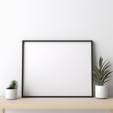Black picture frame mockup with potted plants