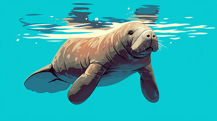 A manatee is swimming in the ocean