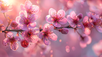 Fototapeta na wymiar Soft Pink Cherry Blossoms Against Luminous Backdrop, Generative AI