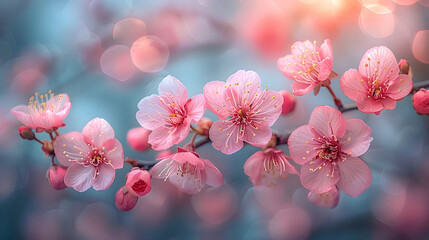 Dreamy Pink Cherry Blossoms in Ethereal Light, Generative AI