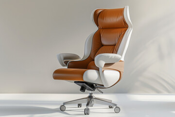 Modern leather office chair with high back and chrome details