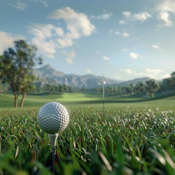 A 3D golf ball on a tee ready for a drive