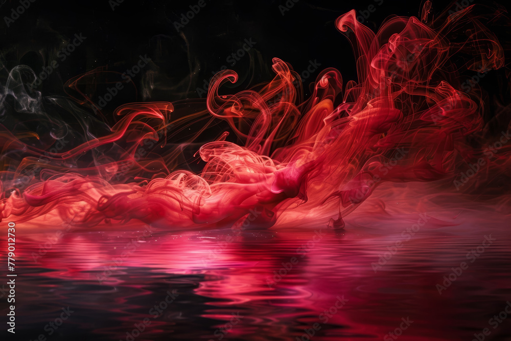 Wall mural A red and black smokey background with red smoke coming out of the water - Wall murals