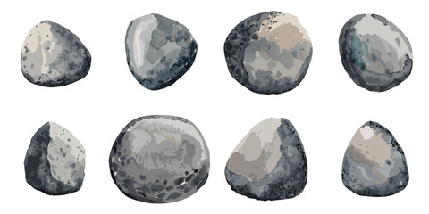 Vector illustration of multiple grey stones in watercolor style - obrazy, fototapety, plakaty