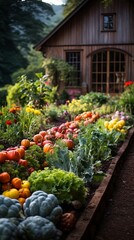 A colorful garden with a variety of vegetables and flowers