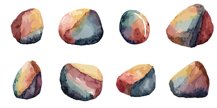 Vector illustration of multiple colourful stones in watercolor style