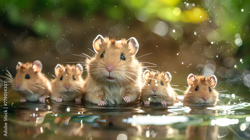 Wall mural Hamsters in water, close-up, selective focus on eyes