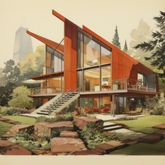 Obraz premium Modern house exterior design with large windows