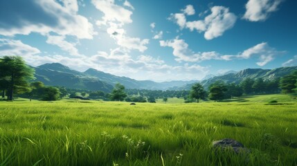 Fototapeta na wymiar Grass field with mountains in the distance